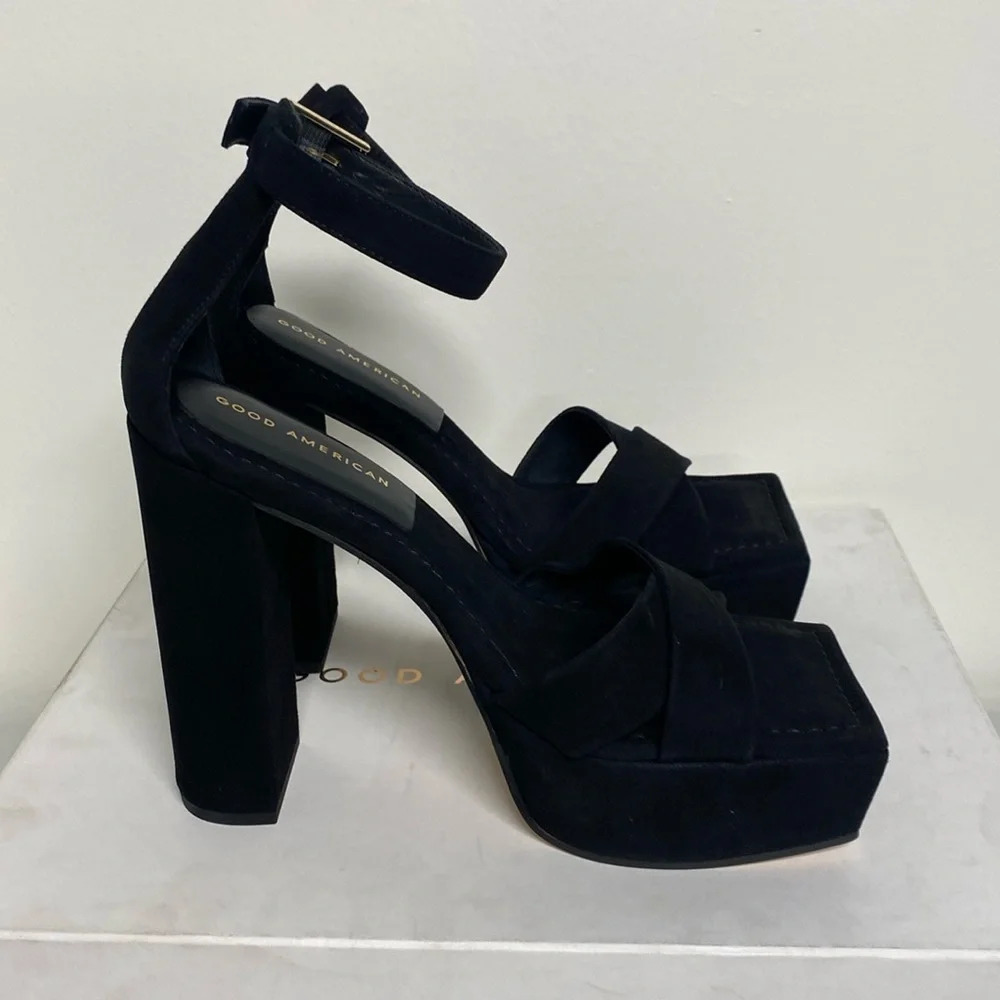 Good American Black Platform Heels